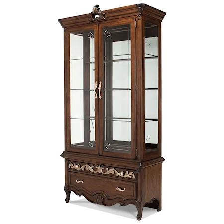 Traditional China Cabinet with 2 Drawers and LED Lighting